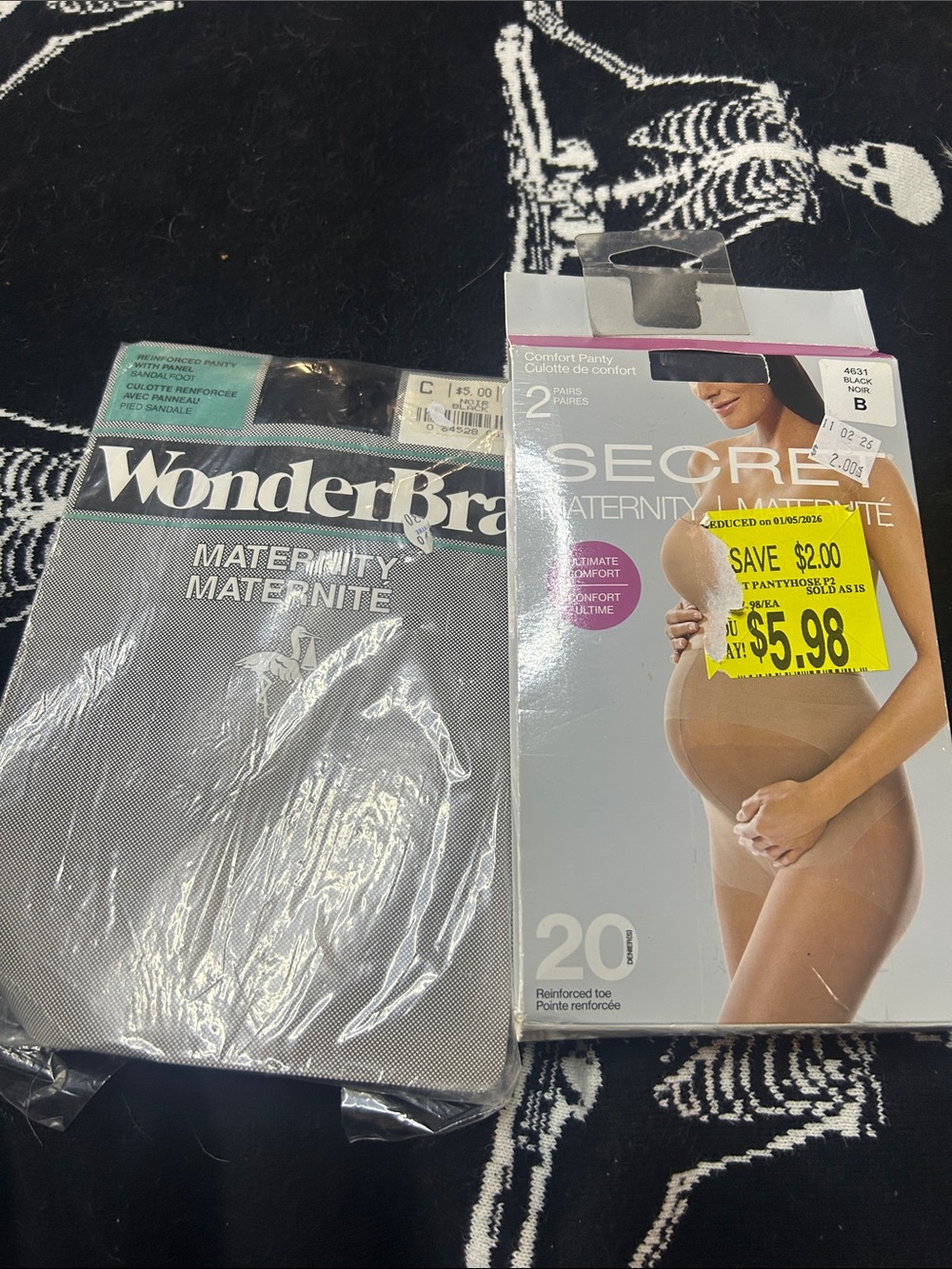 Three Pairs Maternity Nylons, Black, New in Box